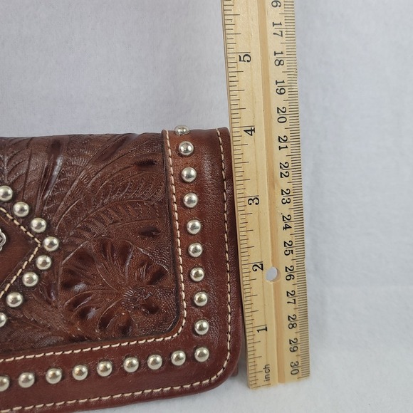 NWT American West Tooled Leather Wallet Brown 7" Snap Closure Western Design VTG - Picture 5 of 16